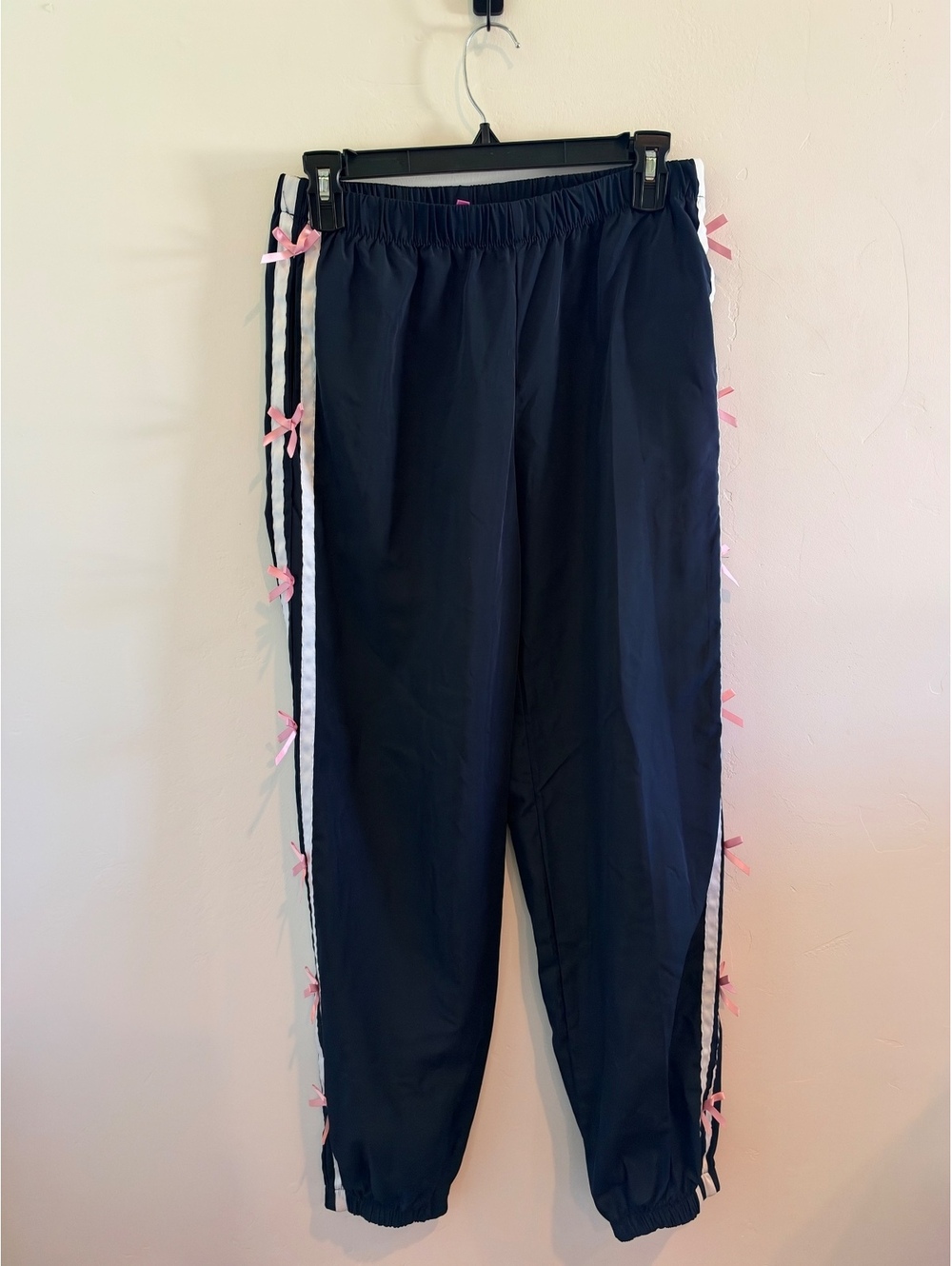 Edikted Navy Track Pants Pink Bow Side Stripe Size Small